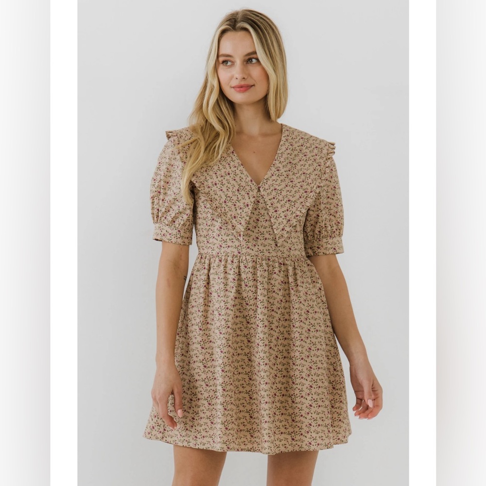 NWT English Factory Floral Mini Dress - Tan - Picture 2 of 6